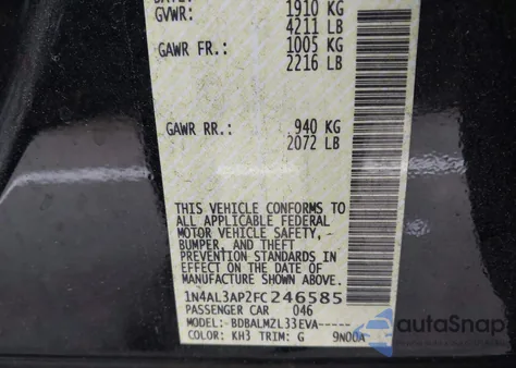 2015 Nissan Altima 2.5 Sv from USA, damaged, VIN 1N4AL3AP2FC246585